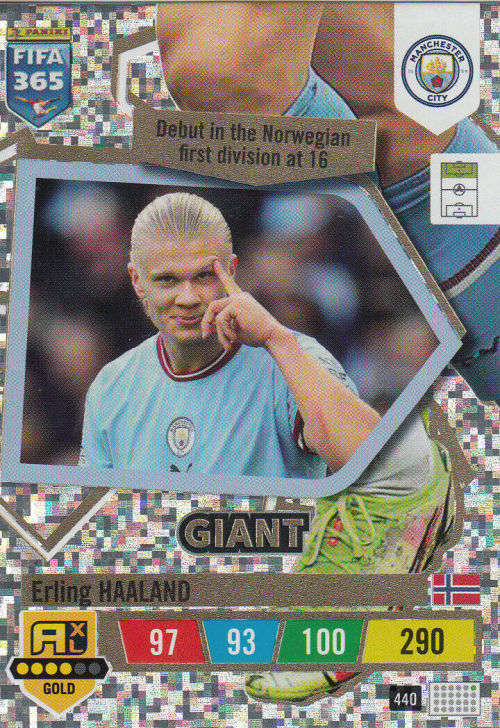 ERLING HAALAND - PANINI `FIFA 365 COLLECTION` 2023 - SILVER `GIANT` FOIL TRADING CARD 440