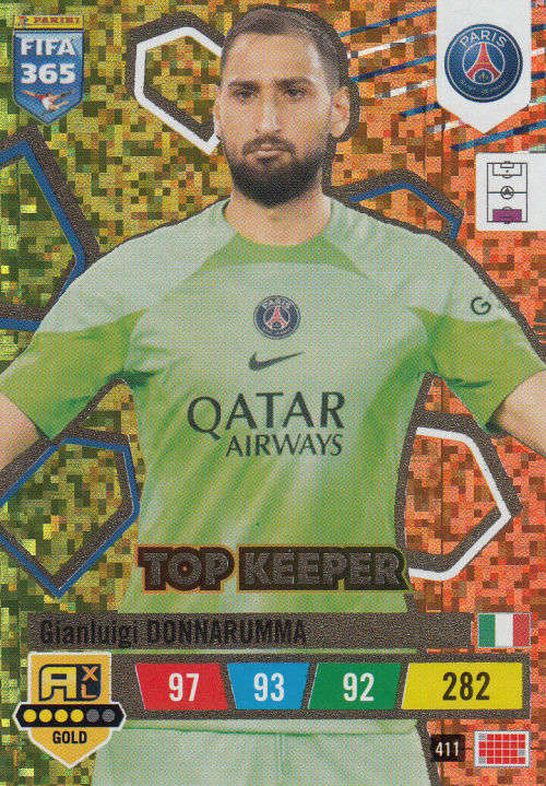 GIANLUIGI DONNARUMMA - PANINI `FIFA 365 COLLECTION` 2023 - GOLD `TOP KEEPER` FOIL TRADING CARD 411