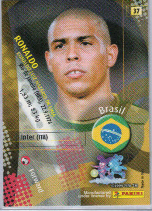 RONALDO (Brazil) - PANINI `FIFA WORLD CUP 2002` KOREA - RARE `BASE` TRADING CARD 37