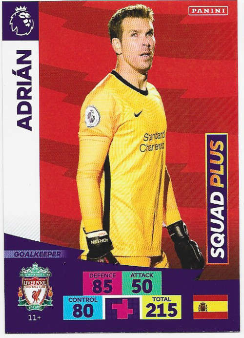 ADRIAN (Liverpool) - EPL ADRENALYN `PLUS` 2020/2021 - `SQUAD PLUS` TRADING CARD