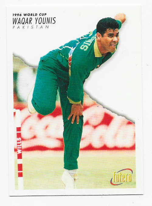 WAQAR YOUNIS - 1996 FUTERA CRICKET WORLD CUP COLLECTION - BASE TRADING CARD 5
