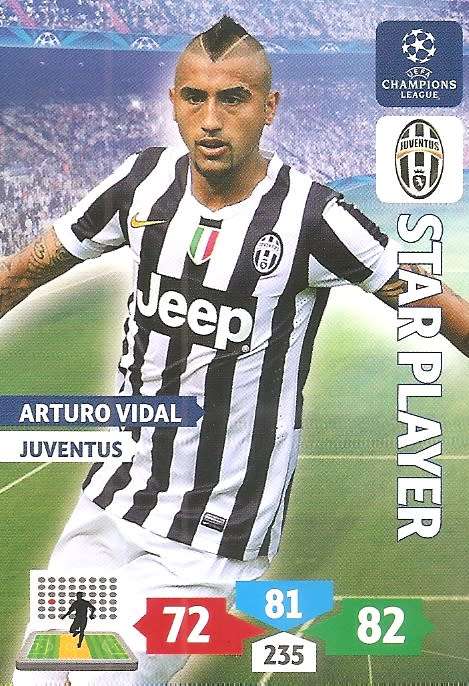 A. VIDAL (Juventus) - PANINI `CHAMPIONS LEAGUE` 2013/14 - `STAR PLAYER` TRADING CARD