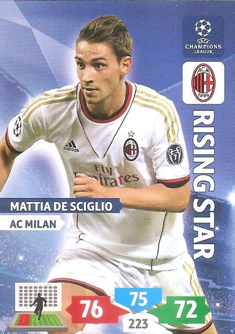 MATTIA DE SCIGLIO (AC Milan) - PANINI `CHAMPIONS LEAGUE` 2013/14 - `RISING STAR` TRADING CARD