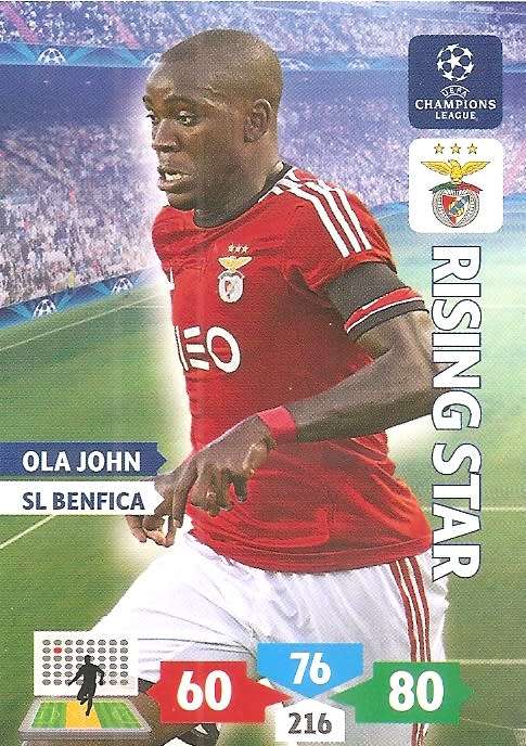 OLA JOHN (Benfica) - PANINI `CHAMPIONS LEAGUE` 2013/14 - `RISING STAR` TRADING CARD