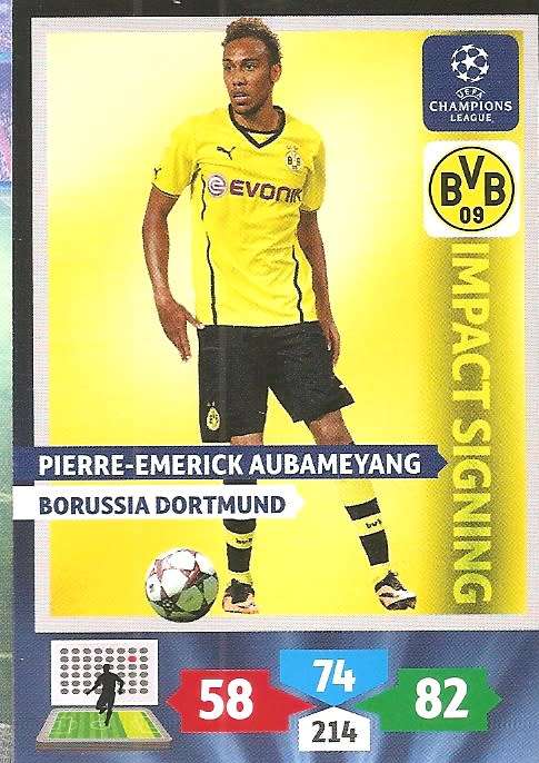 P.E. AUBAMEYANG (Dortmund) - PANINI `CHAMPIONS LEAGUE` 2013/14 - `IMPACT SIGNING` TRADING CARD