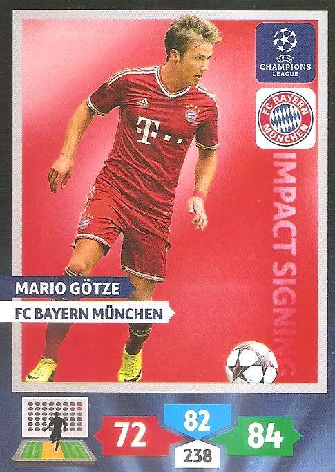 MARIO GOTZE (Bayern Munchen) - PANINI `CHAMPIONS LEAGUE` 2013/14 - `IMPACT SIGNING` TRADING CARD