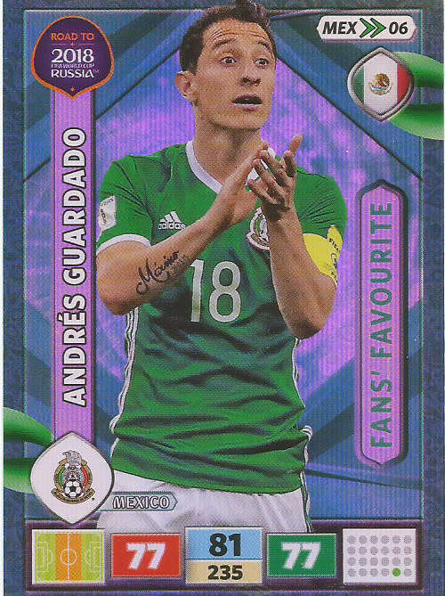 ANDRES GUARDADO - PANINI `Road to WORLD CUP 2018` - `FANS FAVOURITE`  FOIL TRADING CARD