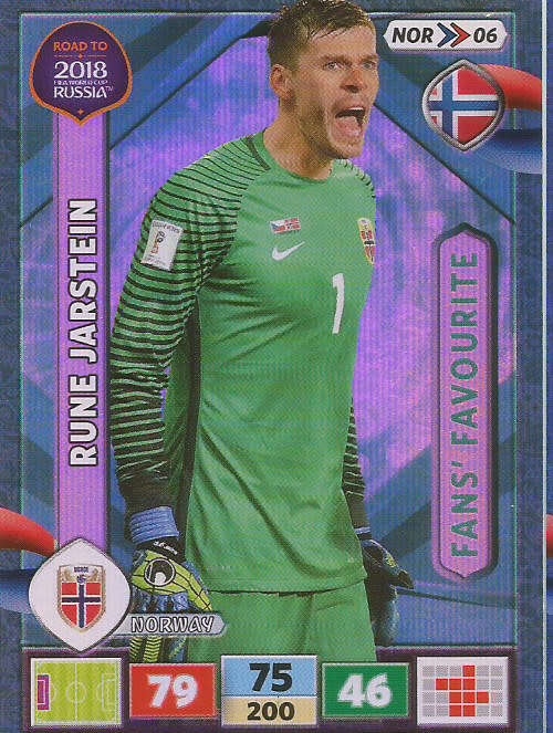 RUNE JARSTEIN - PANINI `Road to WORLD CUP 2018` - `FANS FAVOURITE`  FOIL TRADING CARD