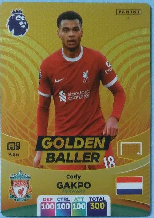 CODY GAKPO - PANINI English Premier League 2023/24 - RARE `GOLDEN BALLER` TRADING CARD 4