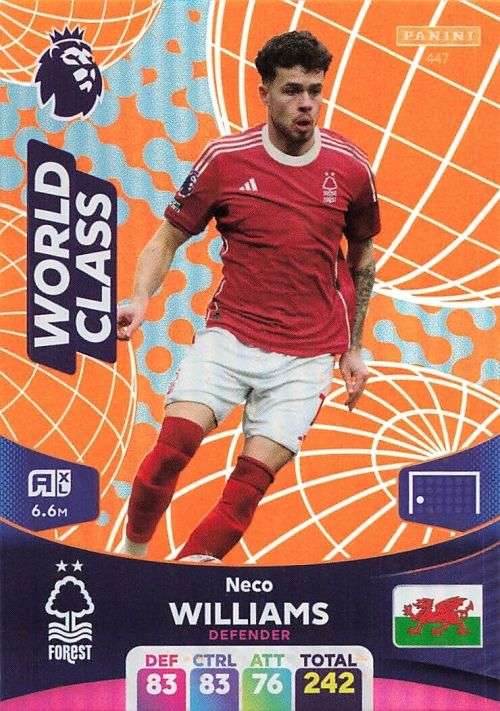 NECO WILLIAMS - PANINI English Premier League 2023/24 -FOIL `WORLD CLASS` TRADING CARD 447