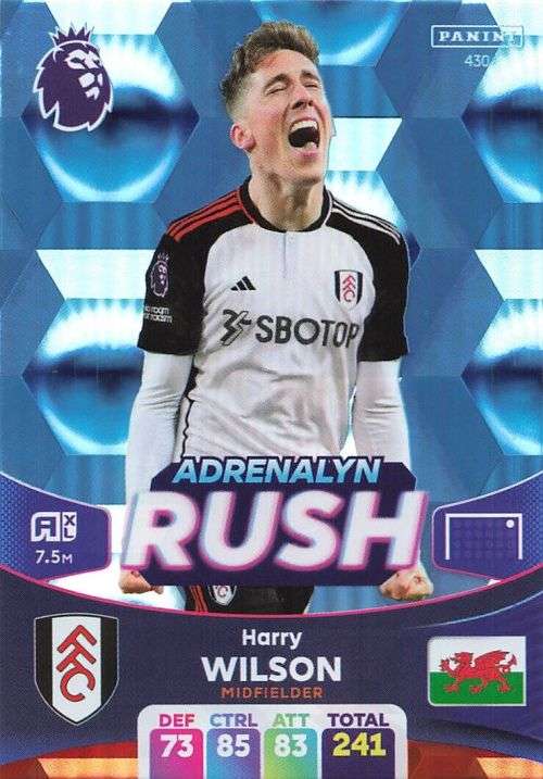 HARRY WILSON - PANINI English Premier League 2023/24 -FOIL `ADRENALYN RUSH` TRADING CARD 430