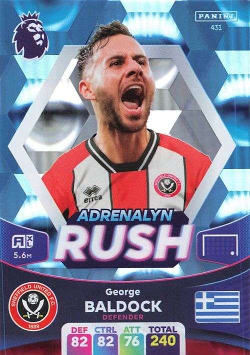 GEORGE BALDOCK - PANINI English Premier League 2023/24 -FOIL `ADRENALYN RUSH` TRADING CARD 431
