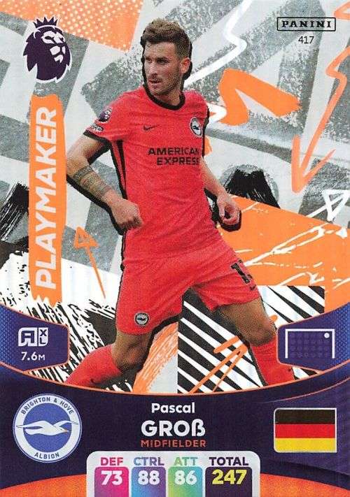 PASCAL GROB - PANINI English Premier League 2023/24 -FOIL `PLAYMAKER` TRADING CARD 417