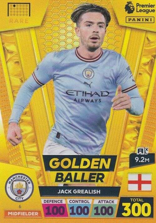 JACK GRELISH - PANINI Adrenalyn Eng. Premier League 2022/2023 - RARE `GOLDEN BALLER` TRADING CARD 6