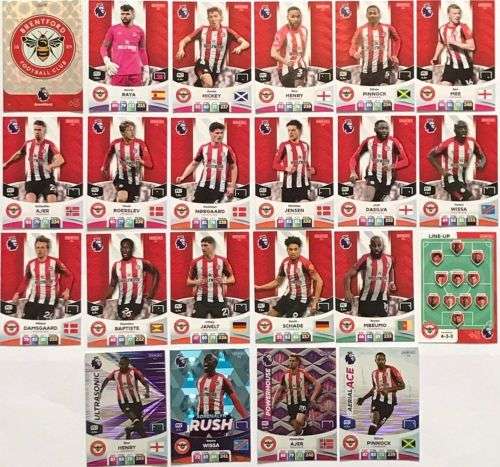 BRENTFORD - PANINI English Premier League 2023/24 - COMPLETE TEAM SET of 22 TRADING CARDS