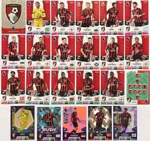 AFC BOURNEMOUTH - PANINI English Premier League 2023/24 - COMPLETE TEAM SET of 23 TRADING CARDS