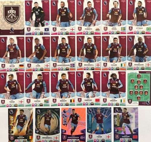 BURNLEY FC - PANINI English Premier League 2023/24 - COMPLETE TEAM SET of 23 TRADING CARDS
