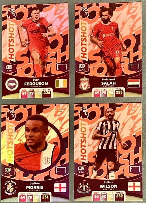 PANINI English Premier League 2023/24 - COMPLETE SET of 4 `HOTSHOT` FOIL TRADING CARDS