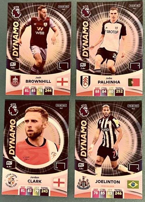 PANINI English Premier League 2023/24 - COMPLETE SET of 4 `DYNAMO` FOIL TRADING CARDS