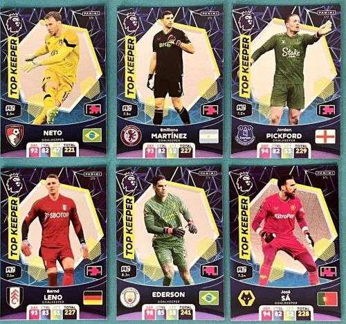 PANINI English Premier League 2023/24 - COMPLETE SET of 6 `TOP KEEPER` FOIL TRADING CARDS
