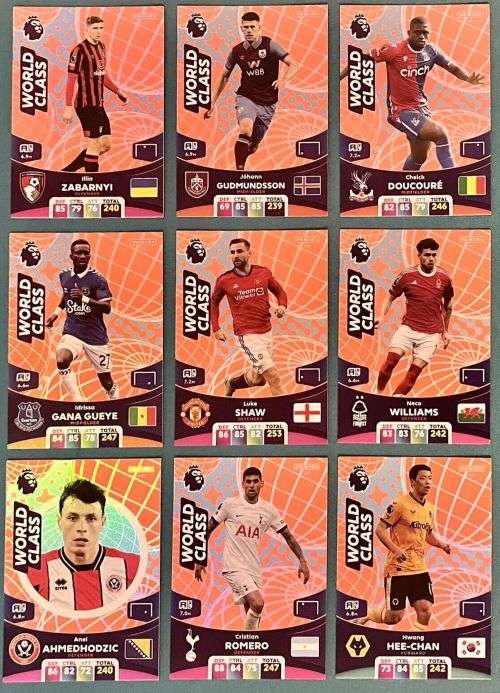 PANINI English Premier League 2023/24 - COMPLETE SET of 9 `WORLD CLASS` FOIL TRADING CARDS