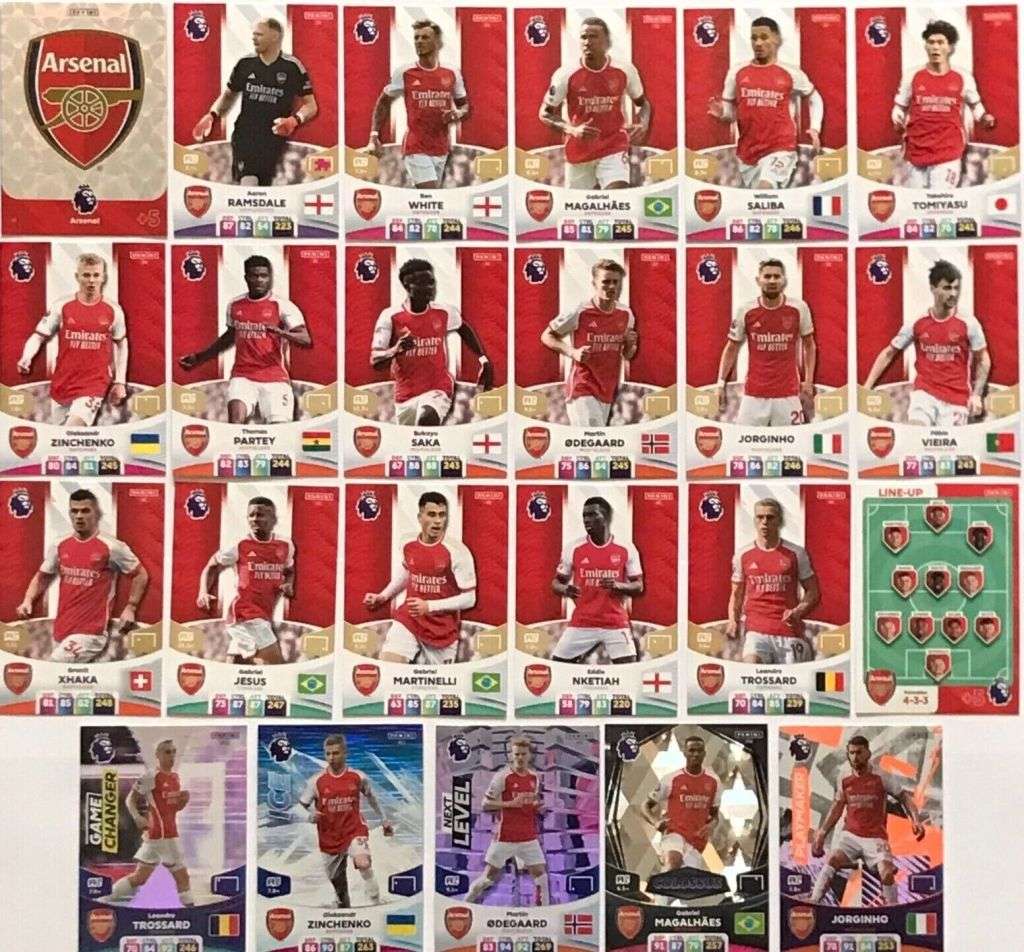 ARSENAL FC - PANINI English Premier League 2023/24 - COMPLETE TEAM SET of 23 TRADING CARDS