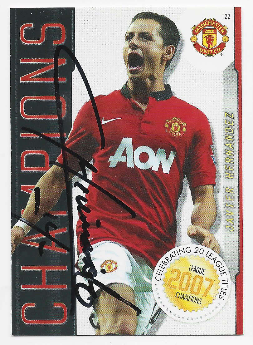 JAVIER HERNANDEZ - PANINI Manchester United `ADRENALYN 2014` -  Signed `CHAMPIONS` TRADING CARD
