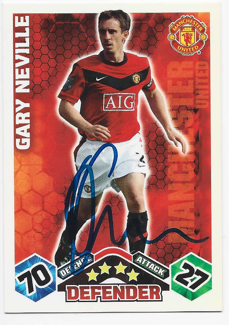 G. NEVILLE (Man. United)- TOPPS `MATCH ATTAX` 2010 COLLECTION - Personally Signed Trading Card