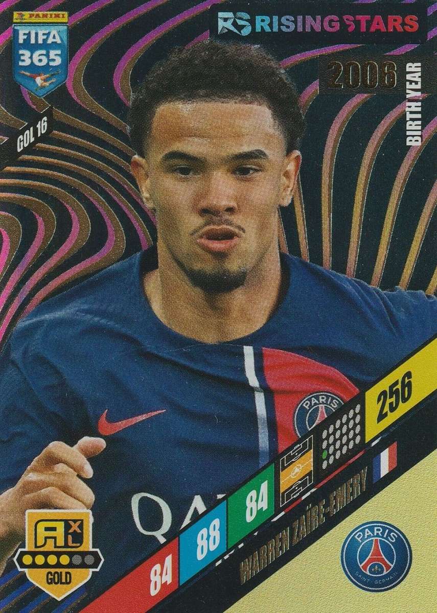 WARREN EMERY - PANINI `FIFA 365 COLLECTION` 2024 - GOLD `RISING STAR` FOIL TRADING CARD GOL16