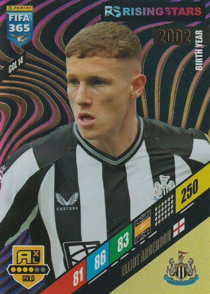 ELLIOT ANDERSON - PANINI `FIFA 365 COLLECTION` 2024 - GOLD `RISING STAR` FOIL TRADING CARD GOL14