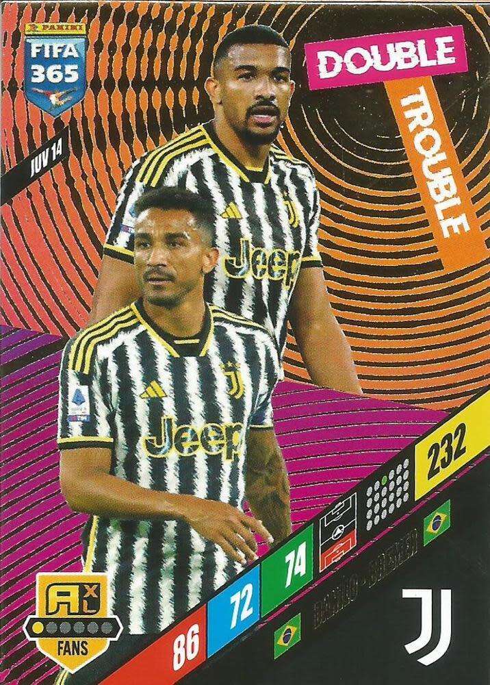 JUVESTUS - PANINI `FIFA 365 COLLECTION` 2024 - `DOUBLE TROUBLE` FOIL TRADING CARD JUV14