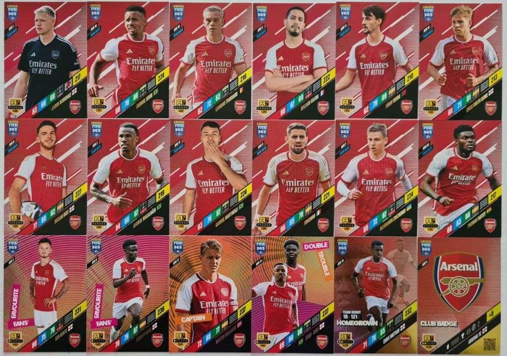 ARSENAL FC - PANINI `FIFA 365 COLLECTION` 2024 - COMPLETE TEAM SET of 18 TRADING CARDS