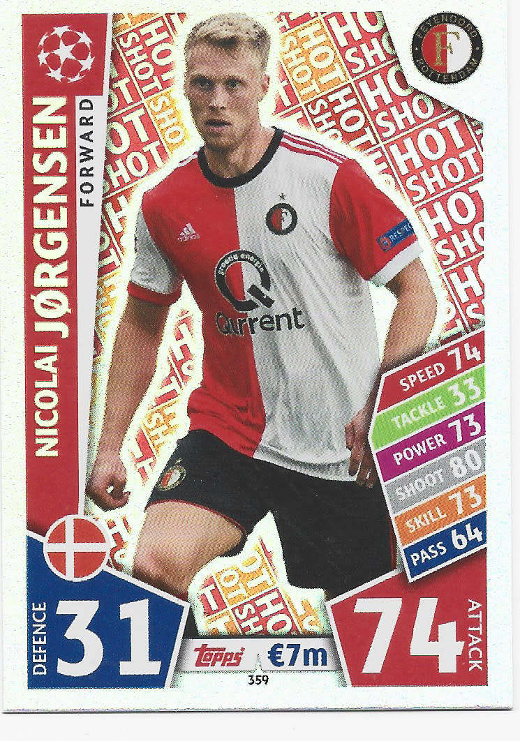 NICOLAI JORGENSEN - TOPPS CHAMPIONS LEAGUE 2017/18 -  `FORWARD` FOIL TRADING CARD 359