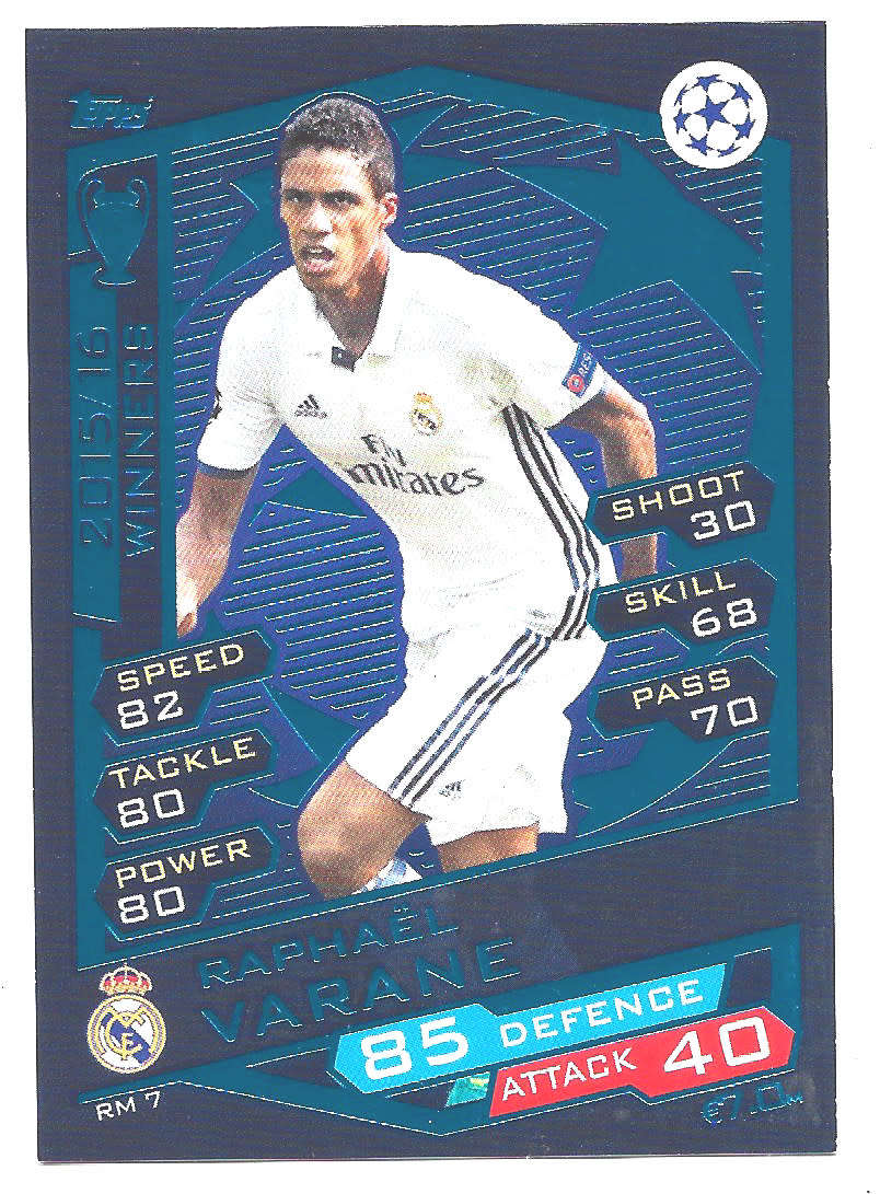 RAPHAEL VARANE - TOPPS `CHAMPIONS LEAGUE` 2016/17 -  `WINNERS 2015/16` FOIL TRADING CARD RM7