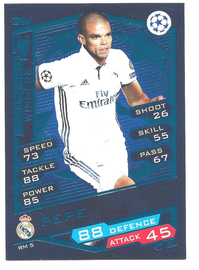 PEPE - TOPPS `CHAMPIONS LEAGUE` 2016/17 -  `WINNERS 2015/16` FOIL TRADING CARD RM5