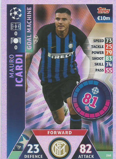 MAURO ICARDI  - TOPPS `CHAMPIONS LEAGUE` 2018/19 -  `GOAL MACHINE` FOIL TRADING CARD 268