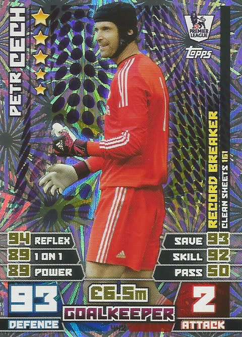 PETR CECH - TOPPS `MATCH ATTAX EPL` 2014/15 - FOIL `RECORD BREAKER` TRADING CARD 442