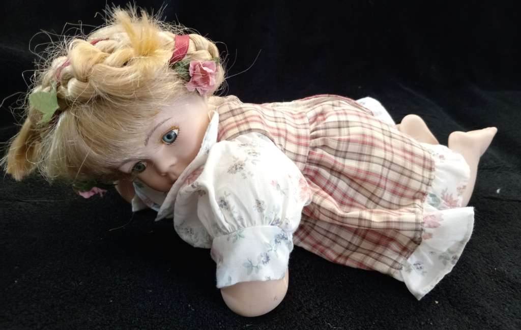 PORCELAIN ANTIQUE DOLL - 36cm TALL - RELAXING POSITION - Good Condition