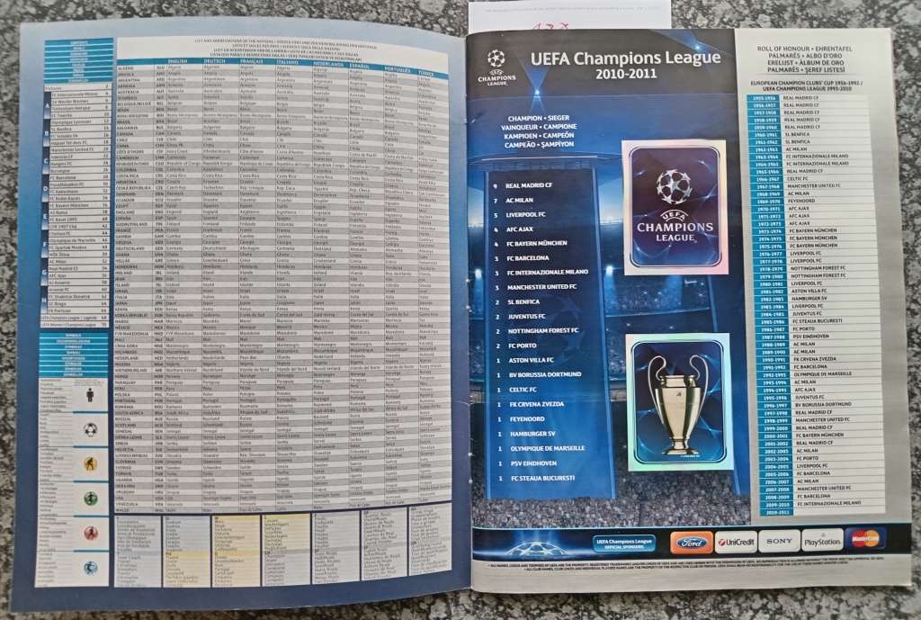PANINI CHAMPIONS LEAGUE 2010/11 STICKER COLLECTION - ALMOST COMPLETE BOOK