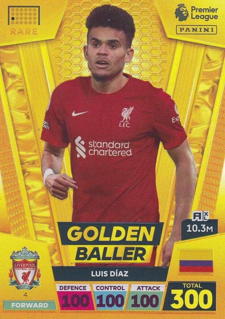 LUIS DIAZ - PANINI Eng. Premier League 2022/2023 - RARE `GOLDEN BALLER` TRADING CARD 4