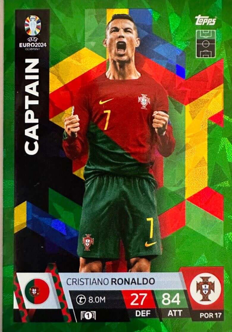 CRISTIANO RONALDO - Topps `UEFA EURO 2024` Collection - RARE EMERALD PARALLEL`CAPTAIN` Trading Card