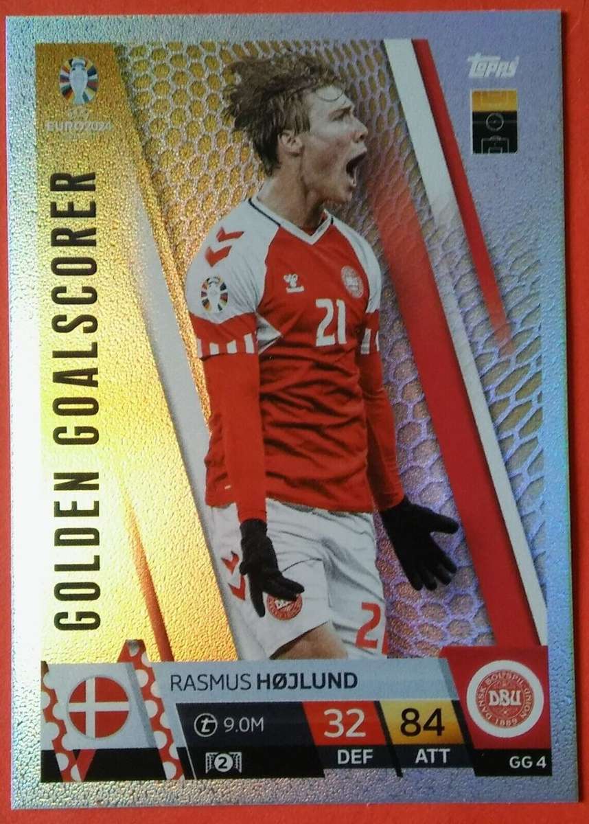 RASMUS HOJLUND - Topps `UEFA EURO 2024` Collection - FOIL `GOLDEN GOALSCORER` Trading Card GG4