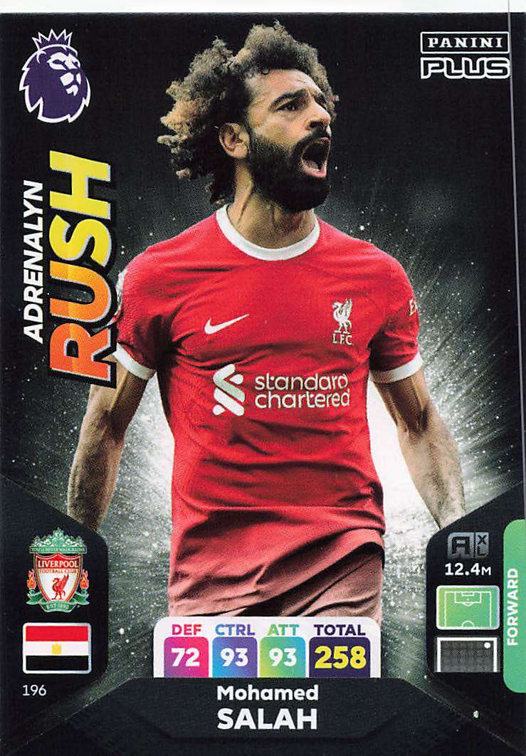 MOHAMED SALAH - PANINI E/Premier League PLUS 2024 -FOIL `ADRENALYN RUSH` TRADING CARD 196