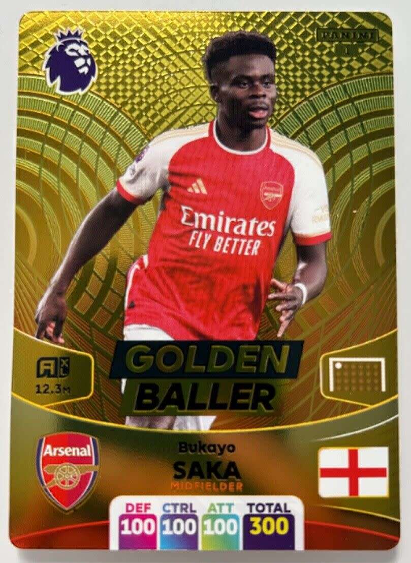 BUKAYO SAKA - PANINI English Premier League 2023/24 - RARE `GOLDEN BALLER` TRADING CARD 1