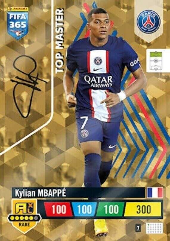 KYLIAN MBAPPE- PANINI `FIFA 365 COLLECTION` 2023 - GOLD `TOP MASTER` FOIL TRADING CARD 7