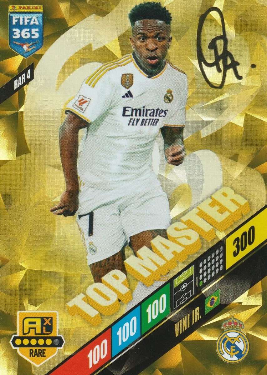 VINICIUS Jr - PANINI `FIFA 365 COLLECTION` 2024 - GOLD `TOP MASTER` FOIL TRADING CARD 4
