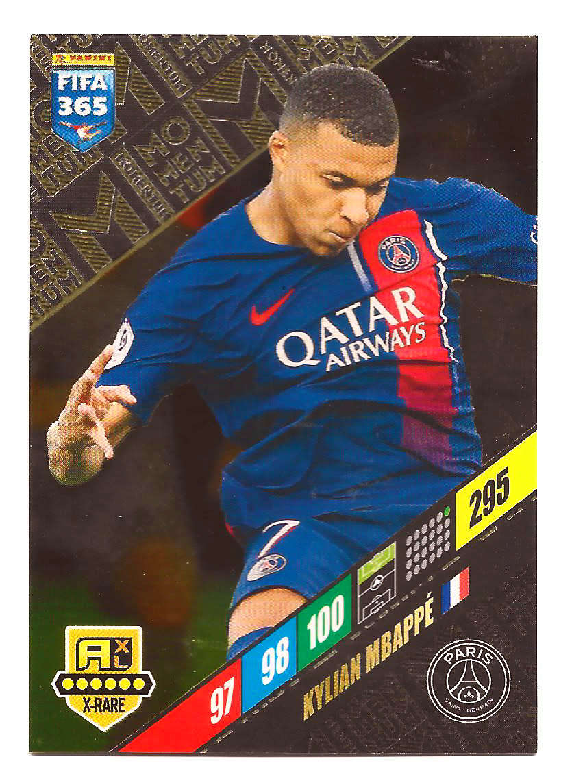 KYLIAN MBAPPE - PANINI `FIFA 365 COLLECTION` 2024 - RARE GOLD `MOMENTUM` FOIL TRADING CARD