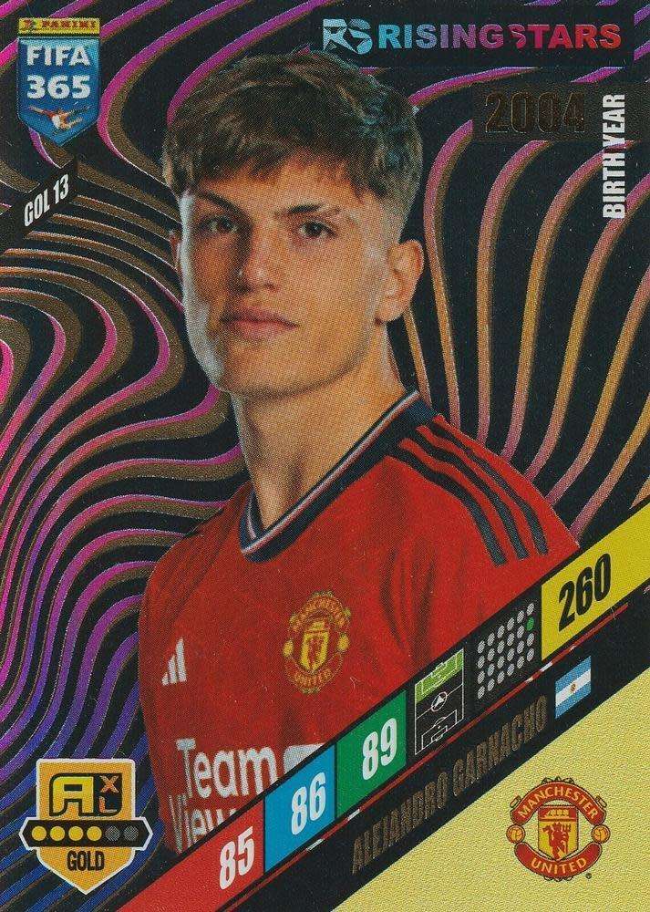 ALEJANDRO GARNACHO - PANINI `FIFA 365 COLLECTION` 2024 - GOLD `RISING STAR` FOIL TRADING CARD GOL13