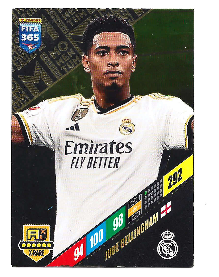 JUDE BELLINGHAM - PANINI `FIFA 365 COLLECTION` 2024 - RARE GOLD `MOMENTUM` FOIL TRADING CARD