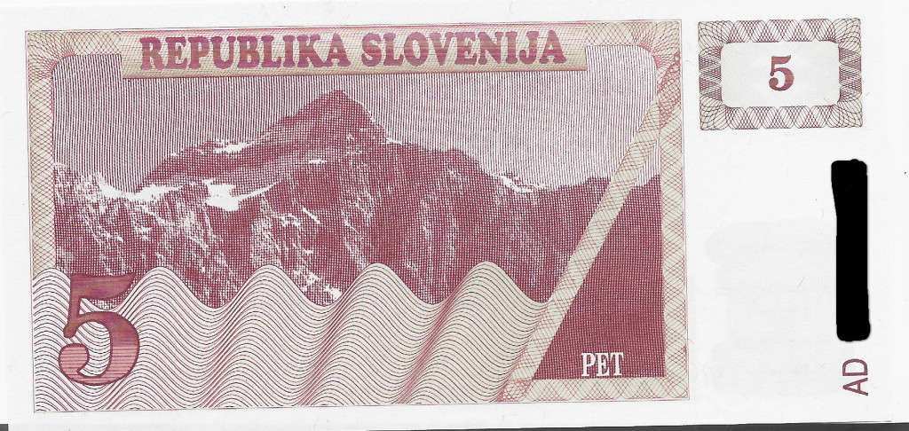 SLOVENIA BANK - 5 TOLARJEV BANK NOTE - UNC. CONDITION